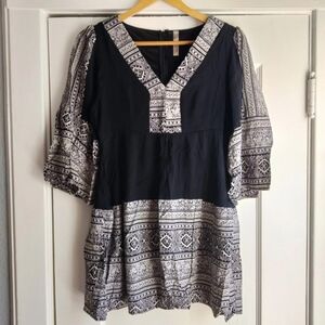 Entro Urban Outfitters Black Boho Aztec Flowy V Neck Tunic Mini Dress Size L